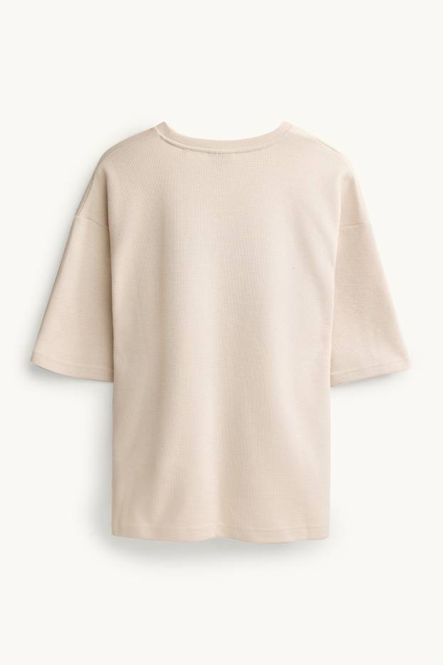 Men - T-shirt - oversized - textured - light beige