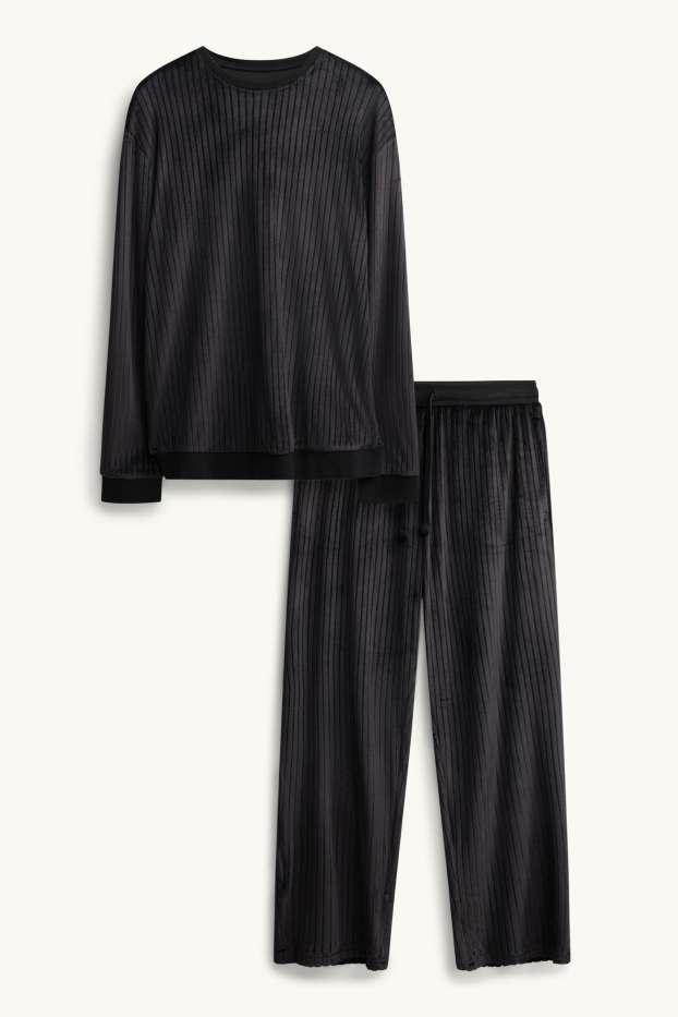 Heren - Winterpyjama - ribstof - zwart