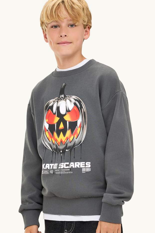 Děti - chlapci - Halloween - dýně - mikina - šedá