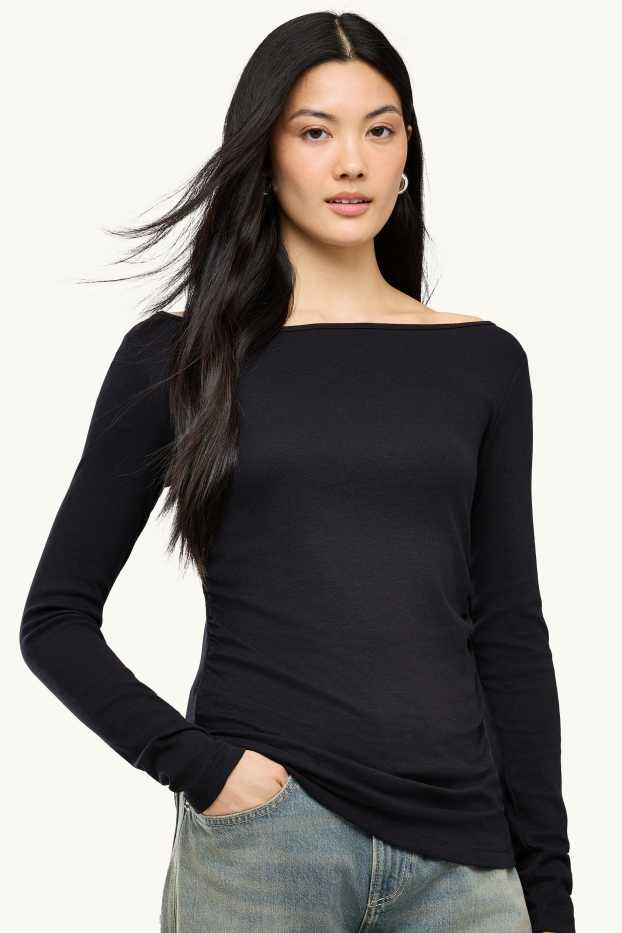 Women - Long sleeve top - slim fit - black