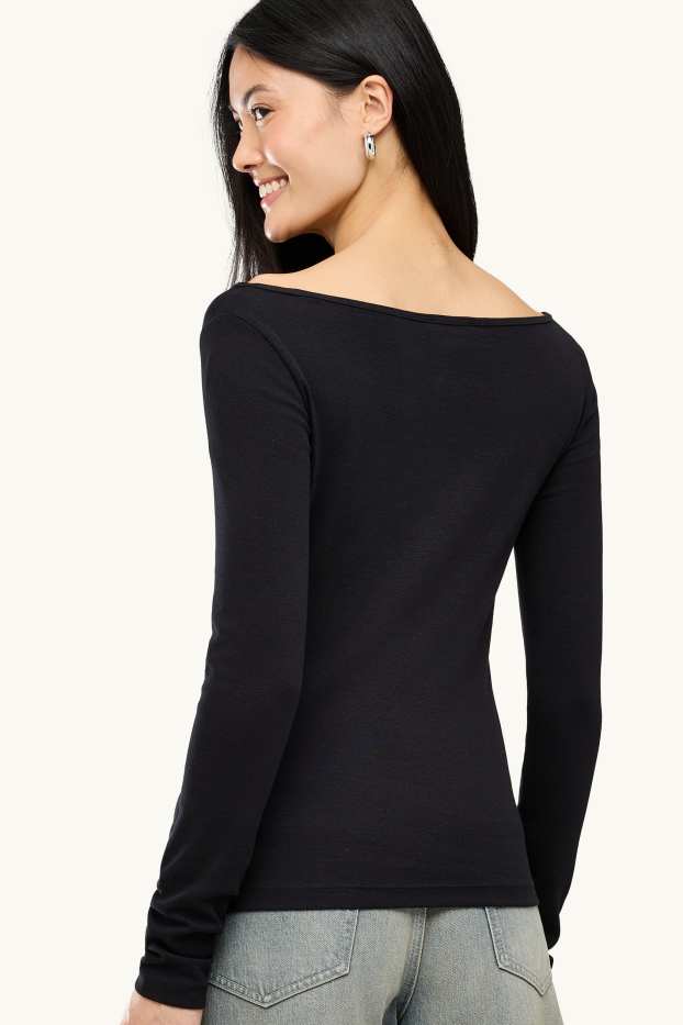 Women - Long sleeve top - slim fit - black