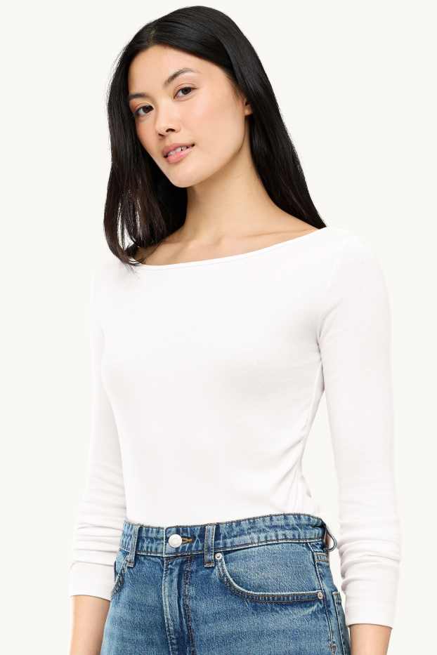 Dames - Longsleeve - slim fit - crème wit