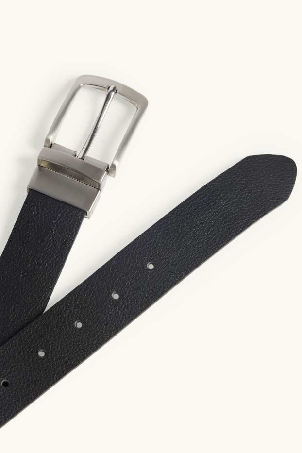 Herren - Gürtel - Lederimitat - schwarz / silber