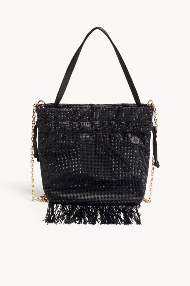 Femmes - Sac à bandoulière orné de strass - noir / or