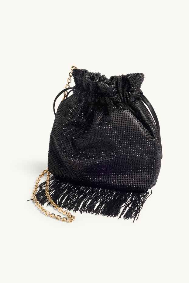 Femmes - Sac à bandoulière orné de strass - noir / or