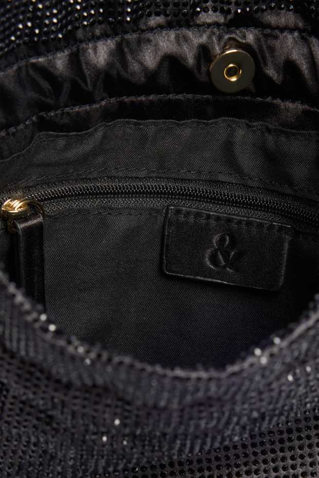 Femmes - Sac à bandoulière orné de strass - noir / or