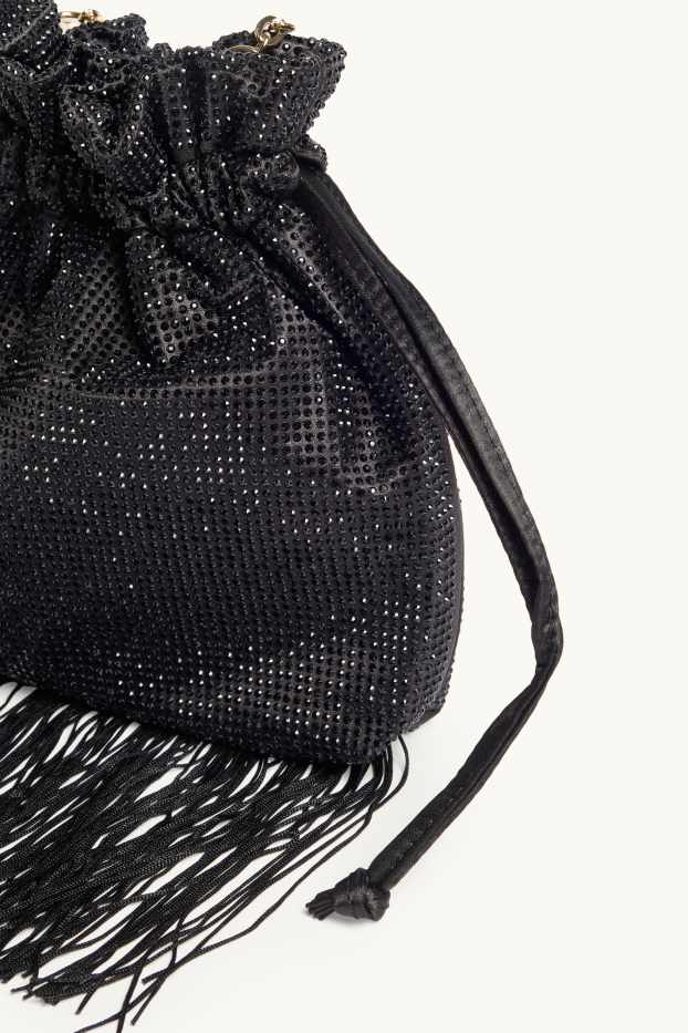 Femmes - Sac à bandoulière orné de strass - noir / or