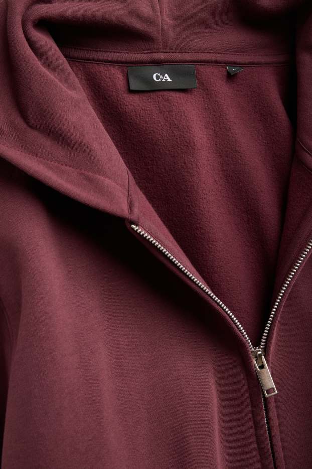 Hommes - Sweat zippé en molleton avec capuche - bordeaux