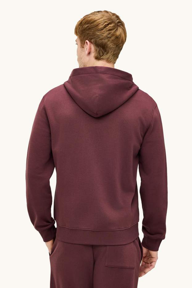 Hommes - Sweat zippé en molleton avec capuche - bordeaux