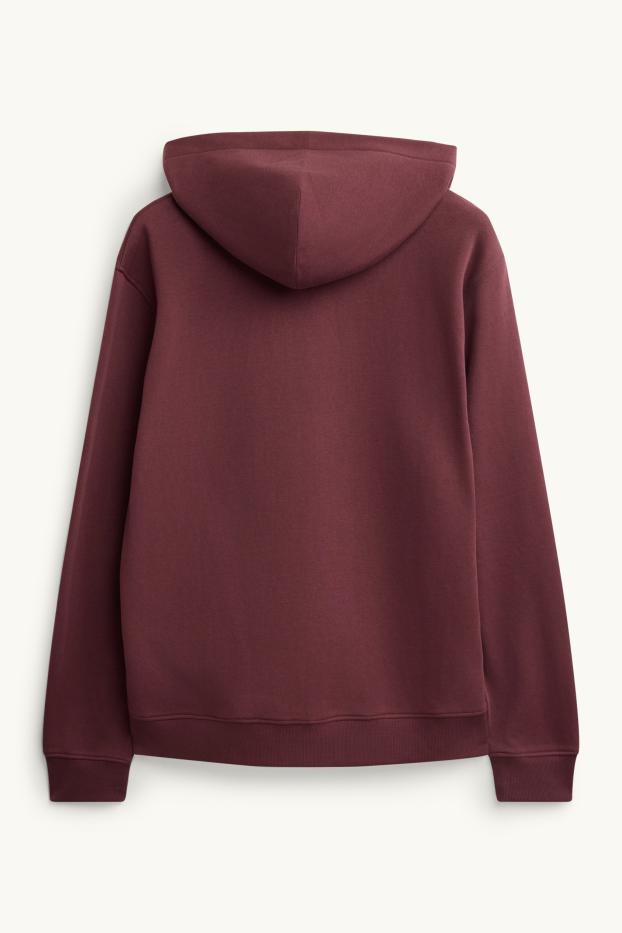 Hommes - Sweat zippé en molleton avec capuche - bordeaux