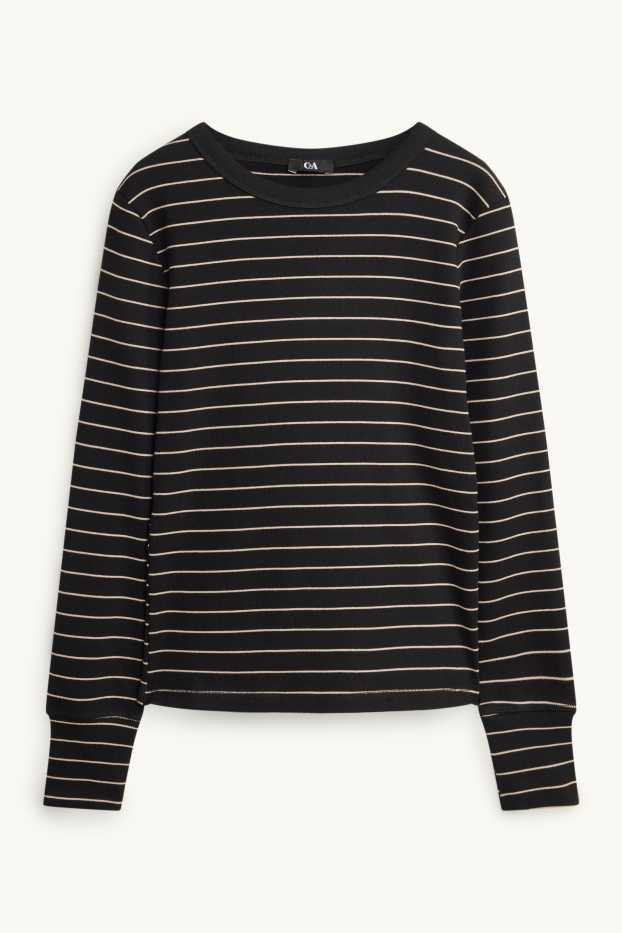 Dona - Samarreta de mànigues llargues - slim fit - de ratlles - negre/blanc