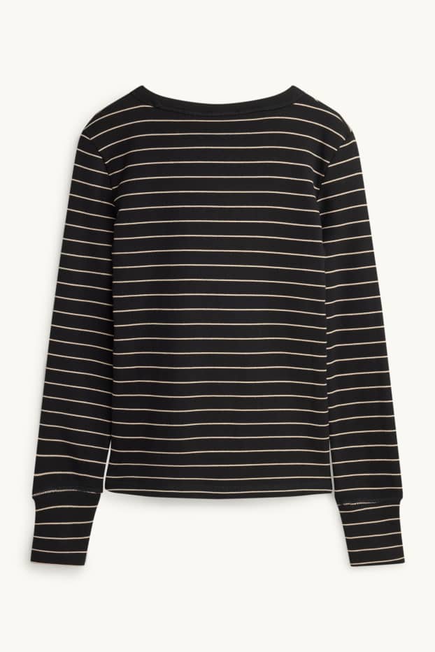 Dona - Samarreta de mànigues llargues - slim fit - de ratlles - negre/blanc