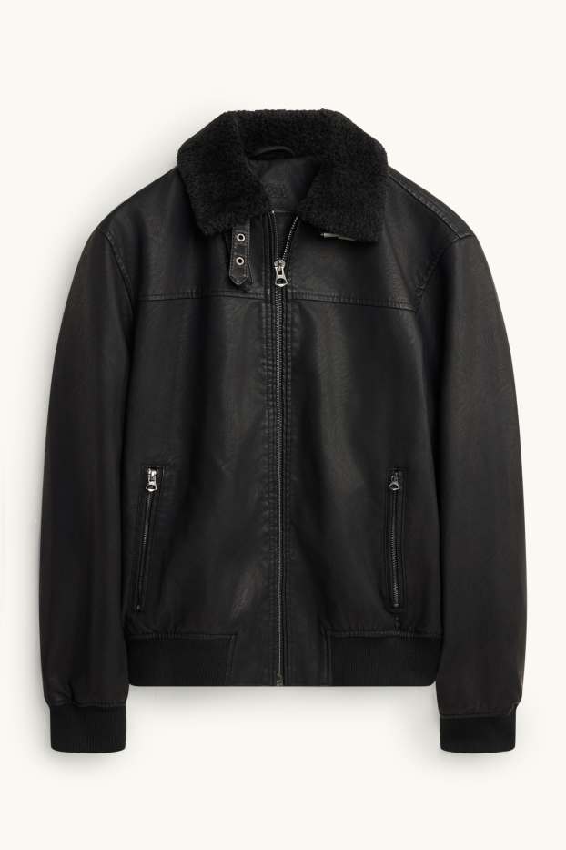 Hommes - Veste avec garniture en imitation fourrure - doublé - matière synthétique - noir