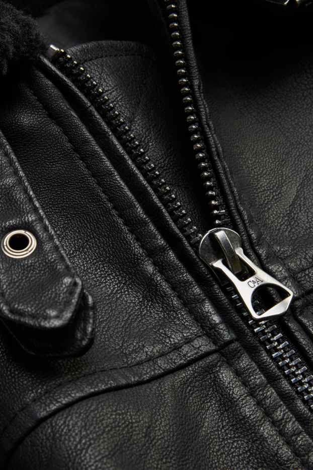 Hommes - Veste avec garniture en imitation fourrure - doublé - matière synthétique - noir