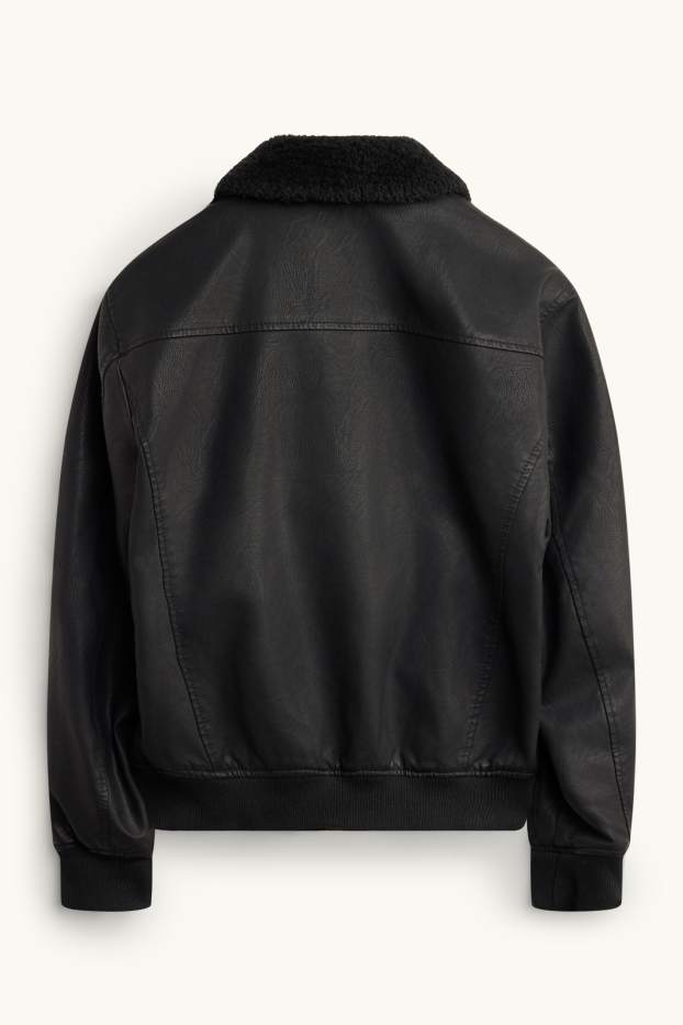 Hommes - Veste avec garniture en imitation fourrure - doublé - matière synthétique - noir