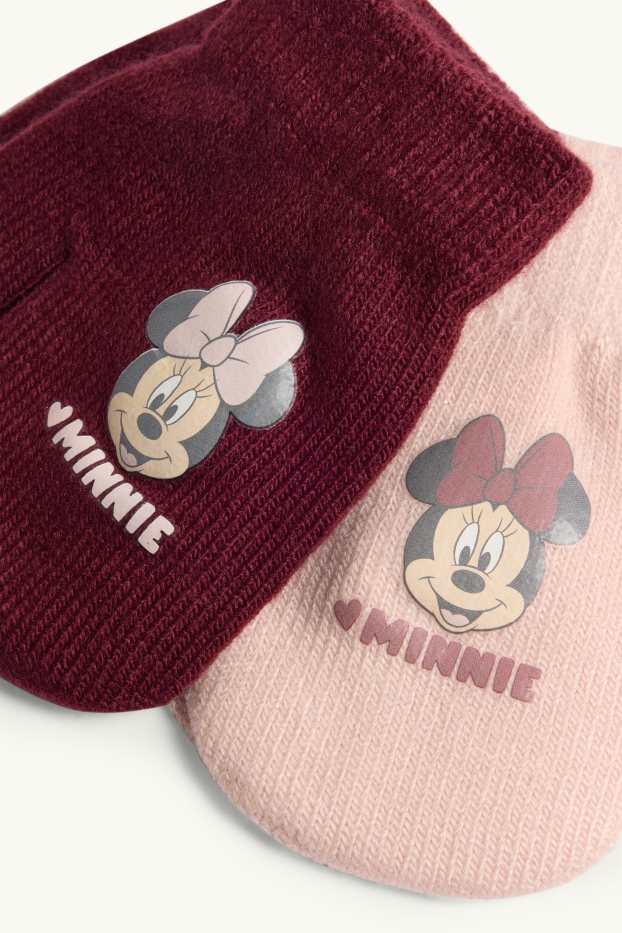 Baby: jongens - Set van 2 paar - Minnie Mouse - babywantjes - roze / donkerrood