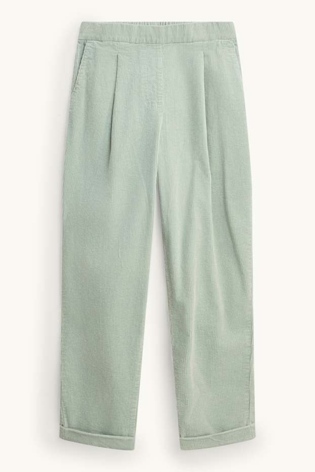 Femmes - Pantalon en velours côtelé - high waist - tapered fit - LYCRA® - vert clair
