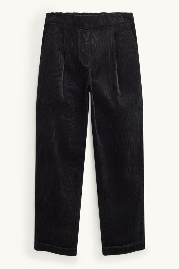 Women - Corduroy trousers - high waist - tapered fit - LYCRA® - black