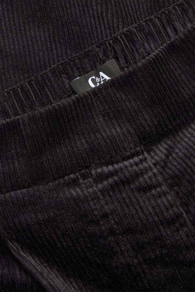 Women - Corduroy trousers - high waist - tapered fit - LYCRA® - black