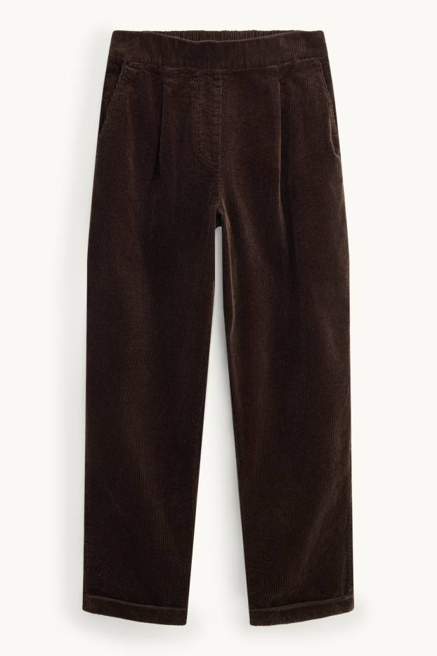 Femmes - Pantalon en velours côtelé - high waist - tapered fit - LYCRA® - marron foncé
