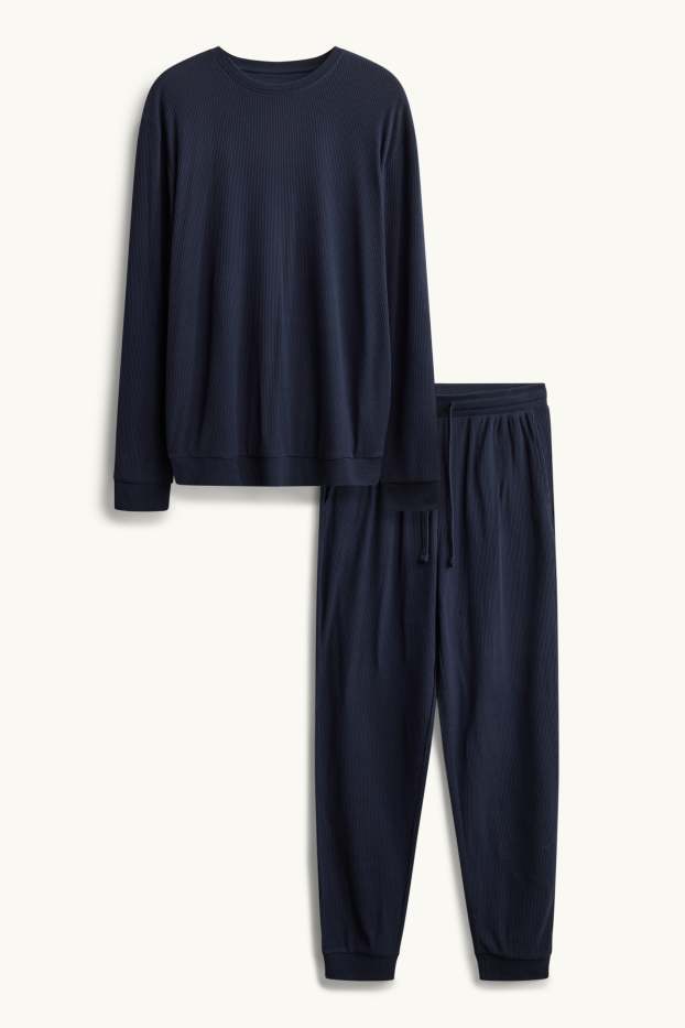 Hommes - Pyjama - finition côtelée - bleu foncé