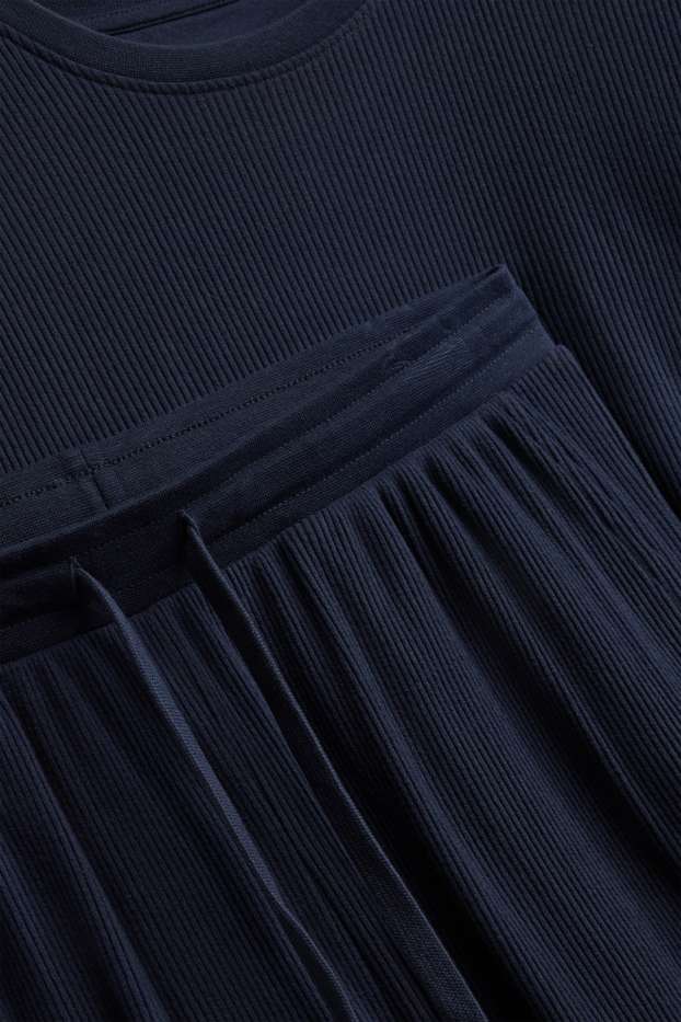 Hommes - Pyjama - finition côtelée - bleu foncé