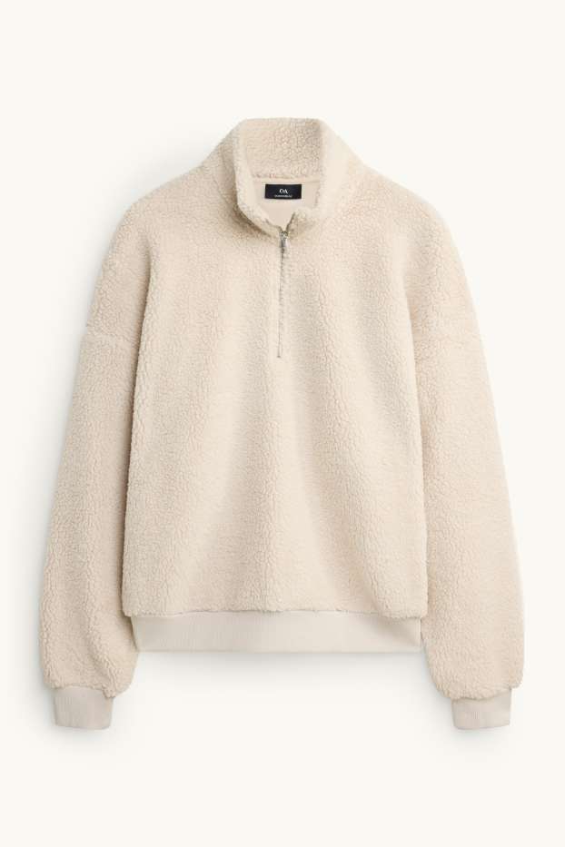 Men - Oversized teddy fur sweatshirt - cremewhite