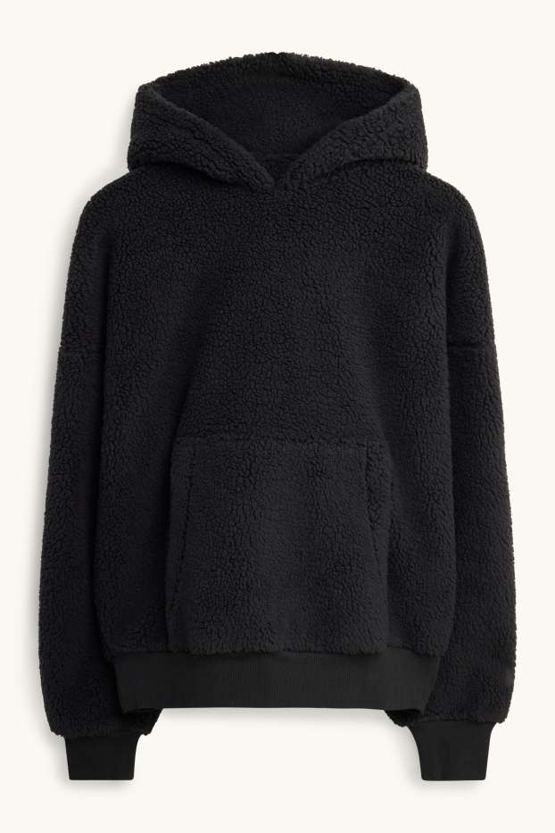 Men - Oversized teddy fur hoodie - black