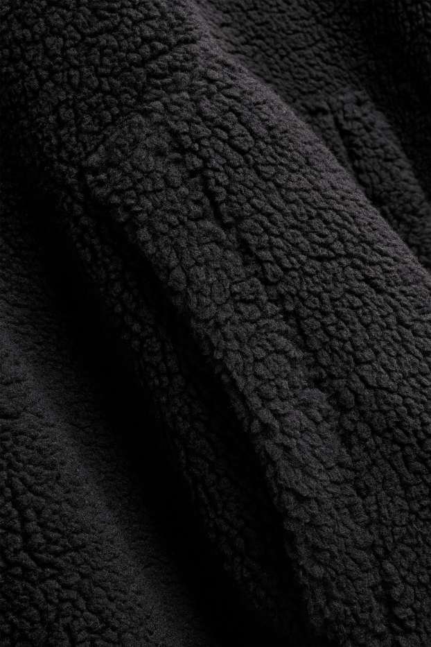 Men - Oversized teddy fur hoodie - black