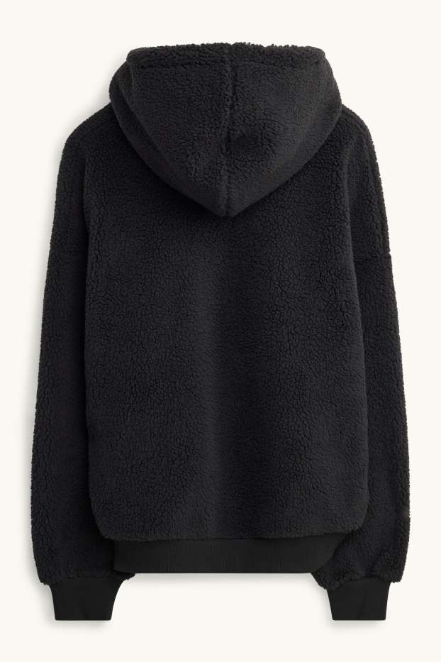 Men - Oversized teddy fur hoodie - black