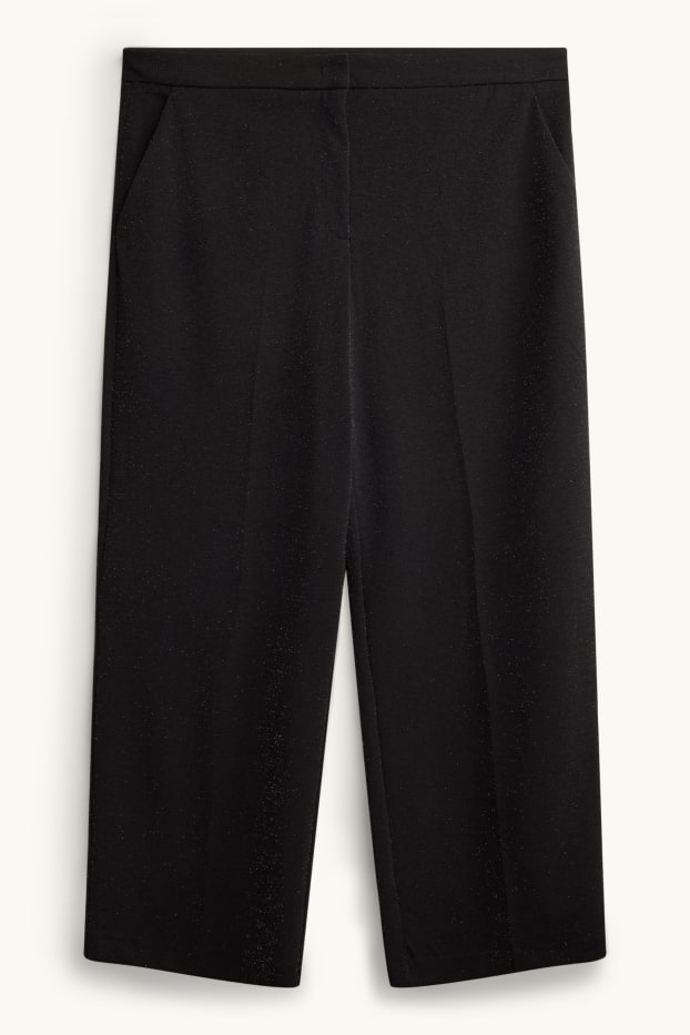 Femei - Pantaloni din jerseu - talie medie - wide leg - aspect lucios - negru
