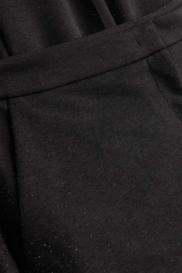 Femei - Pantaloni din jerseu - talie medie - wide leg - aspect lucios - negru