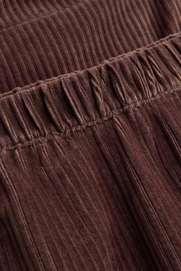 Femei - Pantaloni din catifea reiată - talie înaltă - wide leg - maro