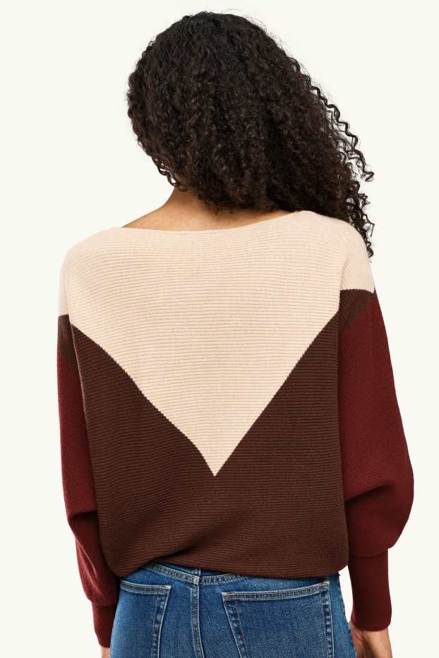Damen - Pullover - gerippt - beige / braun