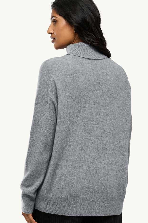 Femmes - Pull à col roulé en cachemire - gris chiné