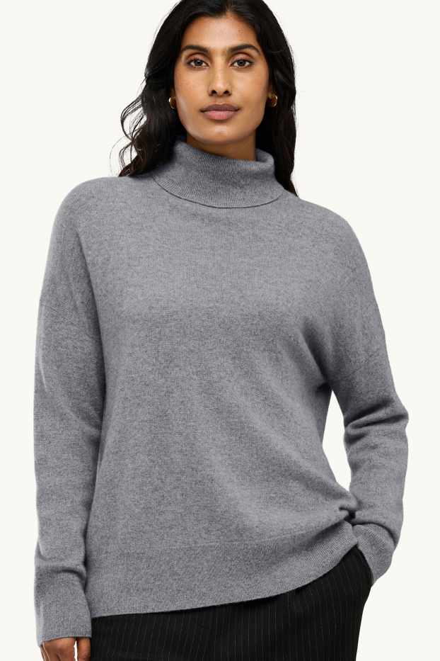 Femmes - Pull à col roulé en cachemire - gris chiné
