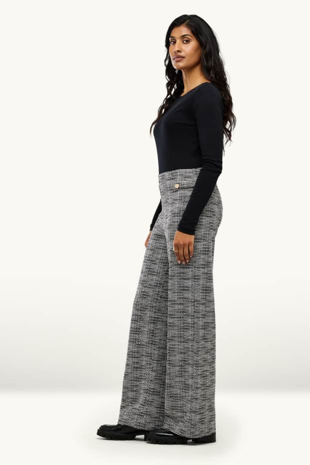 Femmes - Pantalon en finition bouclée - high waist - wide leg - gris chiné