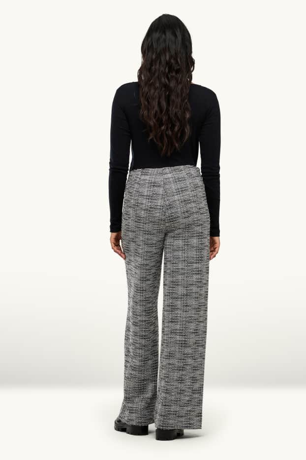 Femmes - Pantalon en finition bouclée - high waist - wide leg - gris chiné