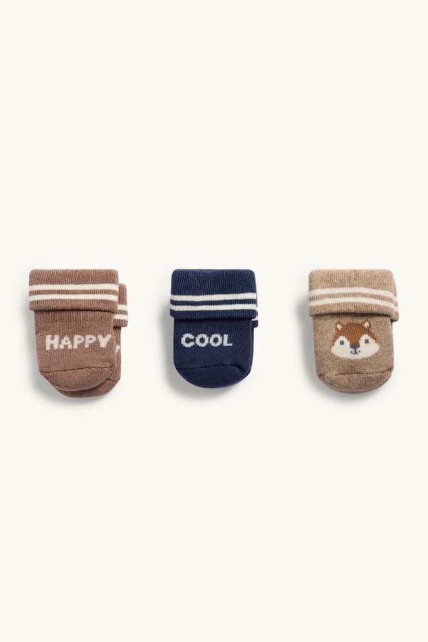 Baby Jungen - Multipack 3er - Fuchs - Erstlings-Socken mit Motiv - braun / blau