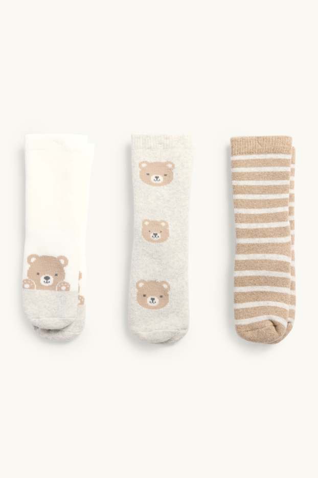 Baby Mädchen - Multipack 3er - Bärchen - Baby-Noppensocken mit Motiv - beige / braun
