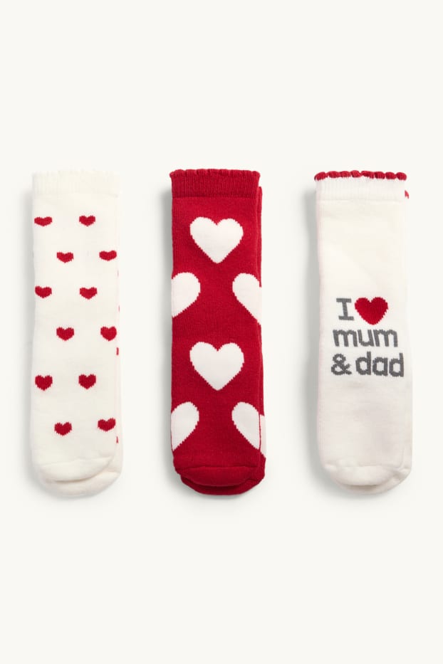 Bébés filles - Lot de 3 paires - petits cœurs - chaussettes à noppes pour bébé avec motif - rouge / blanc