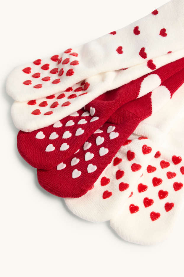 Bébés filles - Lot de 3 paires - petits cœurs - chaussettes à noppes pour bébé avec motif - rouge / blanc