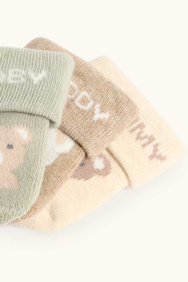 Baby Jungen - Multipack 3er - Bärchen - Erstlings-Socken mit Motiv - beige / grün
