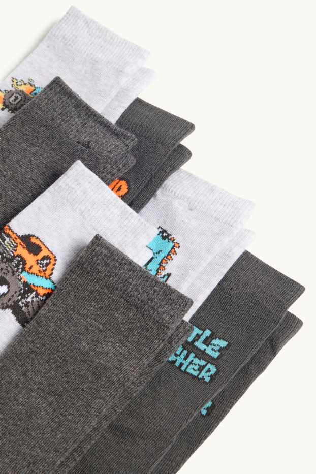 Nen - Paquet de 7 - camió monstre i dinosaure - mitjons amb dibuix - gris