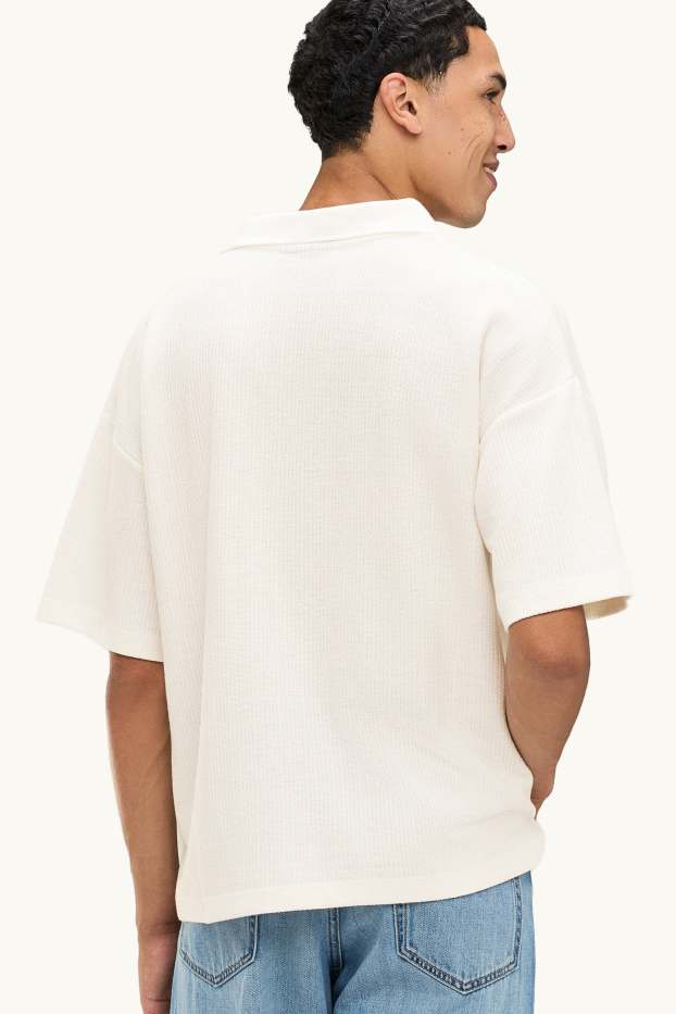 Home - Polo de punt - oversized - texturat - blanc trencat