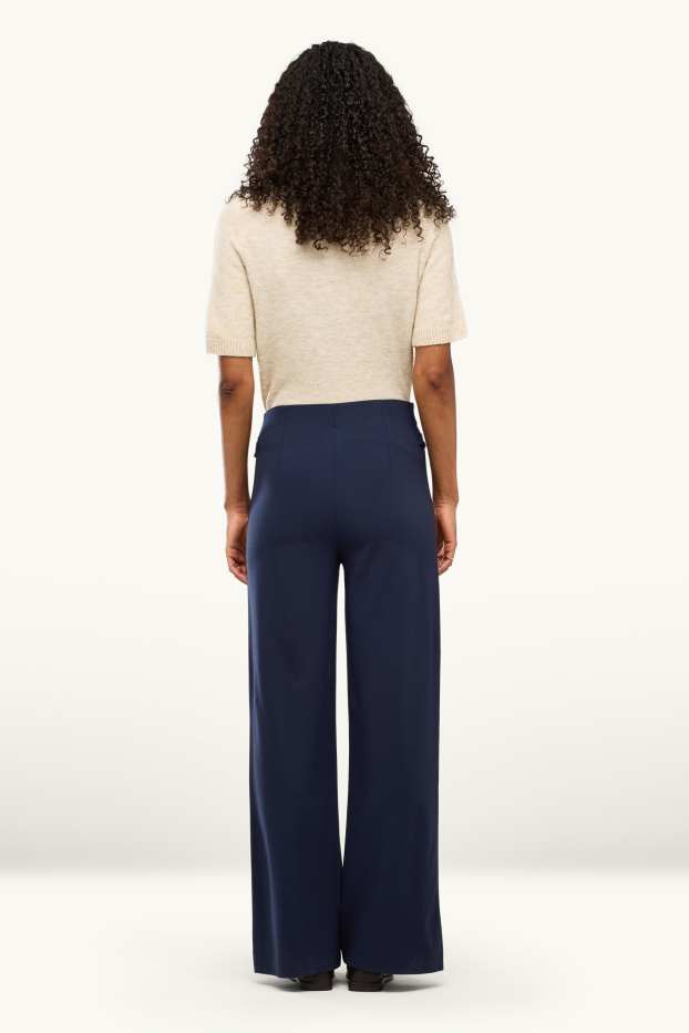 Damen - Jersey-Hose - High Waist - Wide Leg - dunkelblau