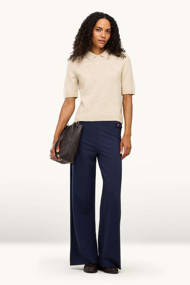 Damen - Jersey-Hose - High Waist - Wide Leg - dunkelblau