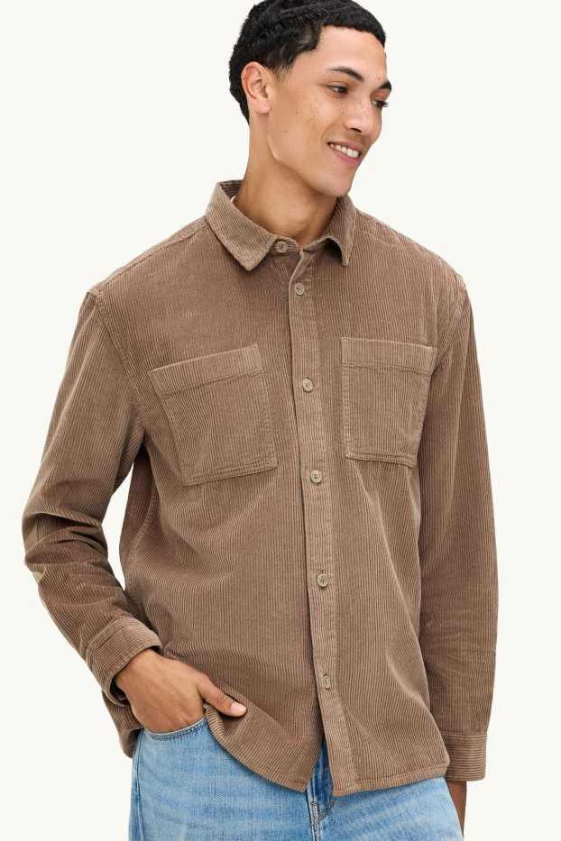 Hommes - Chemise en velours côtelé - relaxed fit - col kent - marron