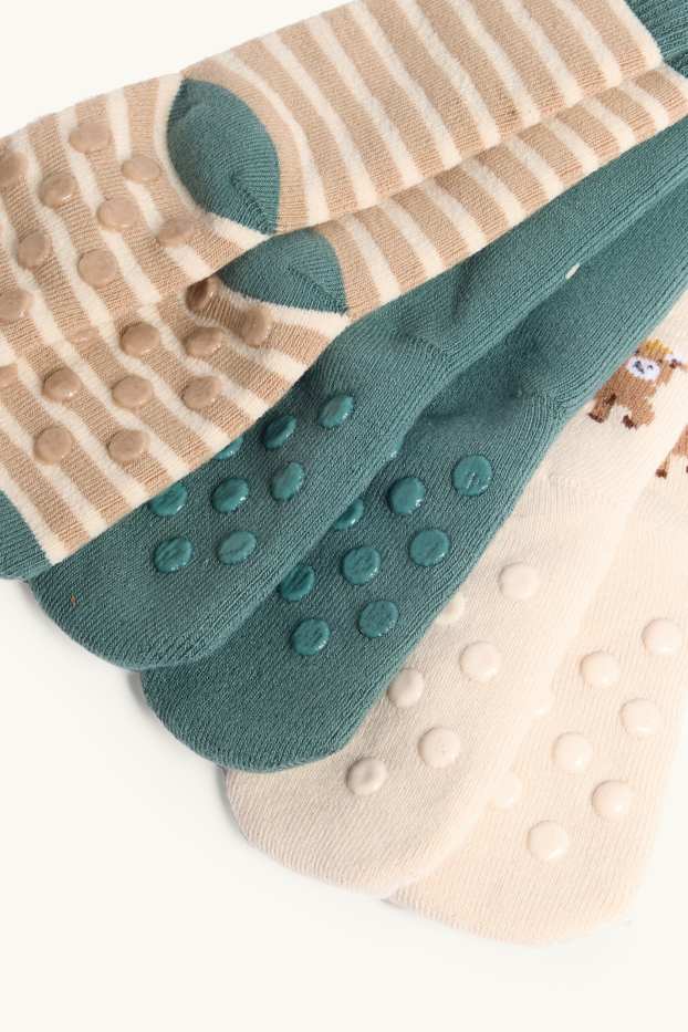 Neonati - Confezione da 3 - toro - calze antiscivolo con motivo per neonati - beige / verde