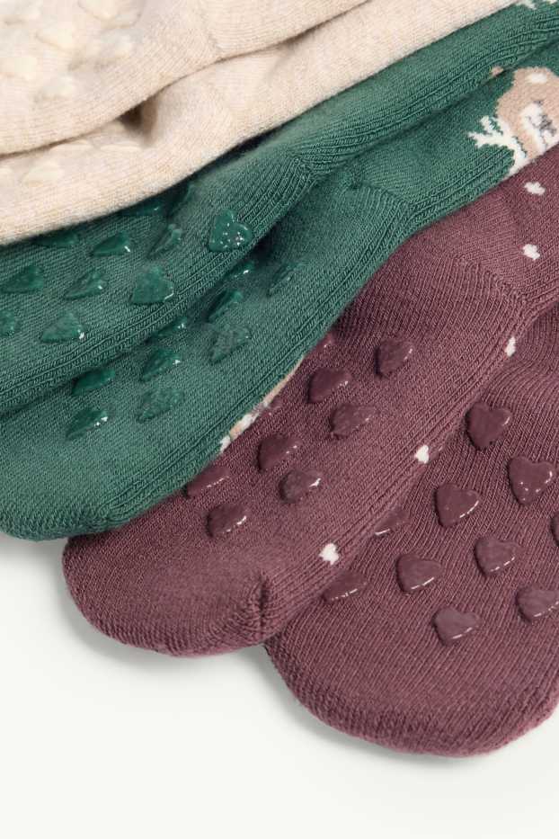 Neonate - Confezione da 3 - orsetto - calze antiscivolo con motivo per neonati - beige / verde